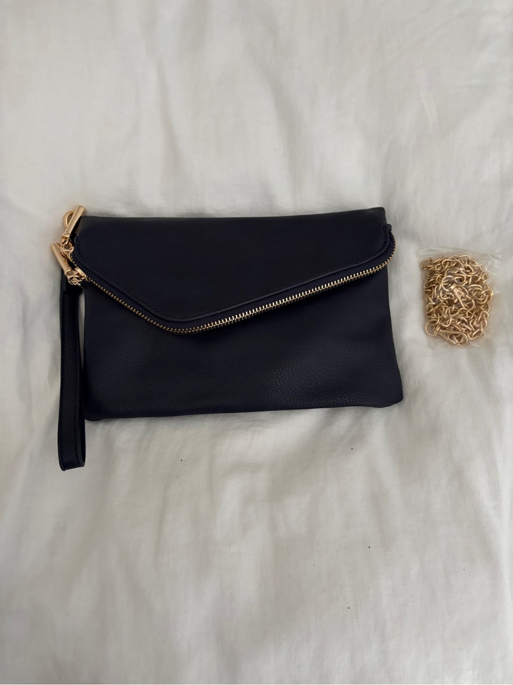 Navy Envelope Clutch with Gold Chain